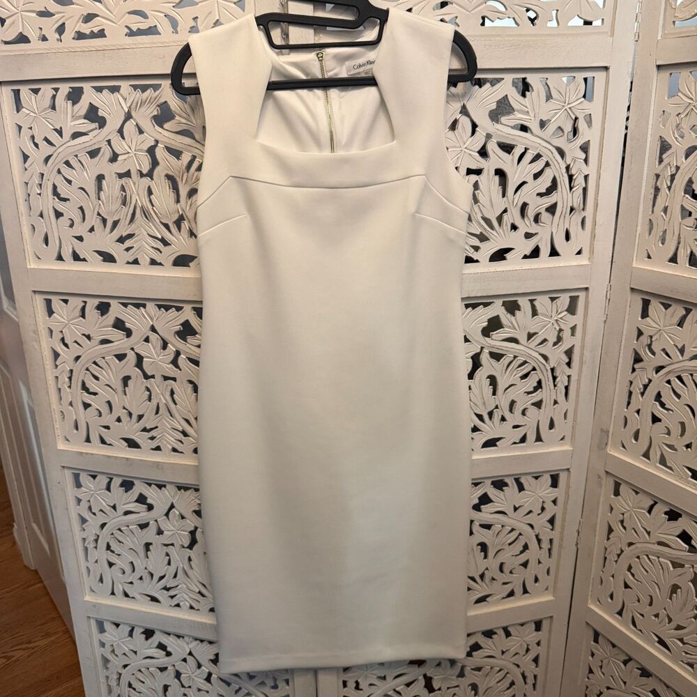 White Calvin Klein Sleeveless White Sheath Dress New Size 10